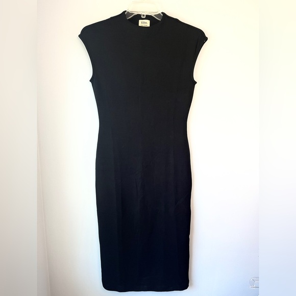 Elie. By Elie Tahari Black Bodycon Mock Neck Sheath Midi Dress - Picture 2 of 11